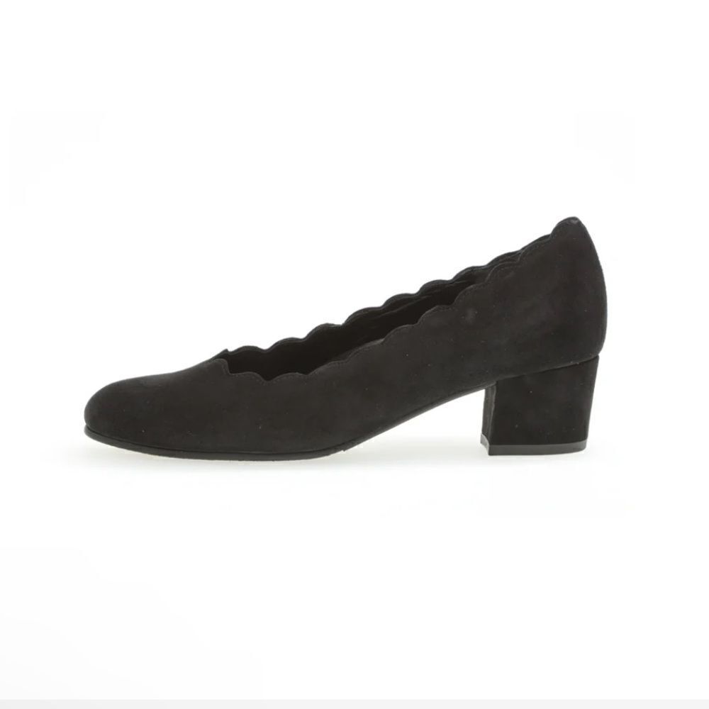 New Gabor Gigi Dallas Black Suede Scalloped Block Heel Pumps 8.5